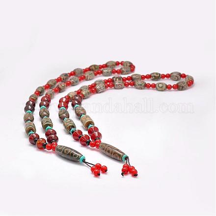 Colliers avec perles en agate tibétaine naturelle à bijoux bouddhistes NJEW-F131-16-1