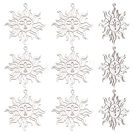 DICOSMETIC 10Pcs Sun Face Charm Hollow Sun Charm Vintage Circle Coin Charm Textured Face Charm Stainless Steel Charms Dangle Jewelry Supplies for DIY Necklace Bracelet Key Chain Crafts STAS-DC0011-07-1