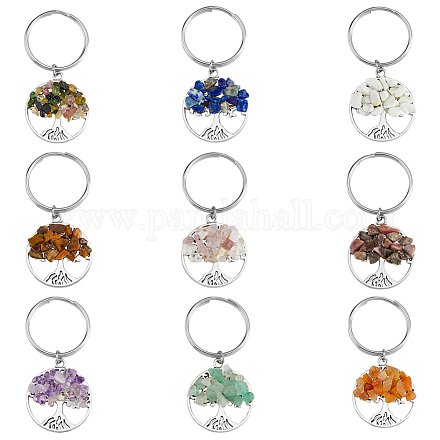 Wholesale SUPERFINDINGS 36Pcs 9 Styles Tree of Life Keychain