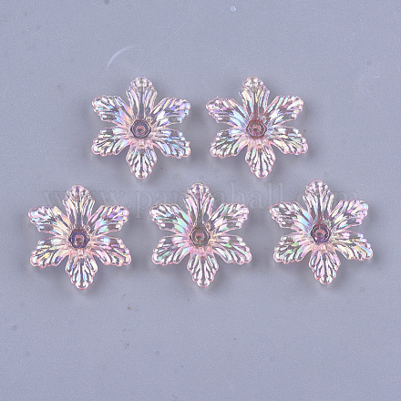 透明なアクリルビーズキャップ  ABカラー  6花びら  花  ピンク  5x28x25mm  穴：1.8mm  約630個/500g TACR-T007-06C-1