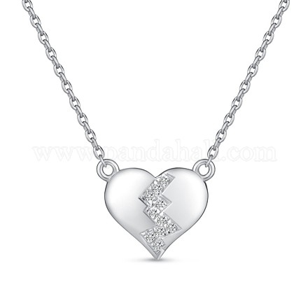 TINYSAND Broken Heart 925 Sterling Silver Cubic Zirconia Pendant Necklaces TS-N321-S-1