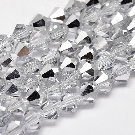 Galvanoplastie facette bicone imitation cristal autrichien perles de verre brins X-GLAA-F029-3x3mm-B01-1