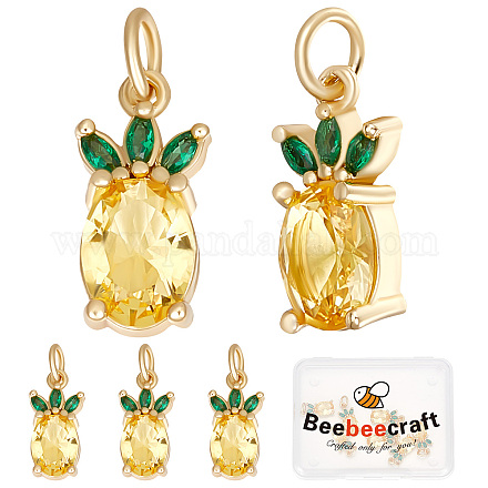Beebeecraft 1 Box 8Pcs Pineapple Charms 16K Gold Plated Brass Cubic Zirconia Fruit Charms Hawaii Style Pendant Charms with Jump Rings for DIY Necklace Bracelet Jewelry Making Crafting KK-BBC0004-75-1