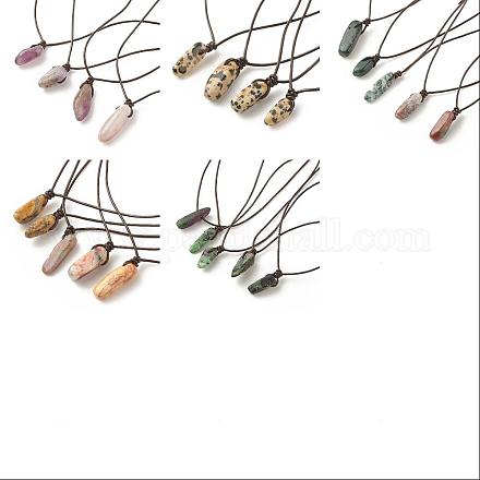 5 pièces 5 style naturel mélangé pépites de pierres précieuses pendentif collier avec cordon en cuir de vachette pour les femmes NJEW-SZ0001-58-1