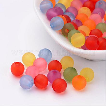 Perles de forme ronde en acrylique transparent mat de couleur mixte X-PL582M-1