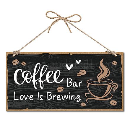 CREATCABIN Coffee Bar Sign Decor Wood Home Plaque Hanging Wall Art Wood Board Door Sign Love is Brewing Heart Decorative for Coffee Bar Assecories Shop Farmhouse Kitchen Patio Decoration 12 x 6inch WOOD-WH0115-13O-1