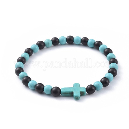 Bracciali elasticizzati in perle di sandalo naturale BJEW-JB04679-02-1