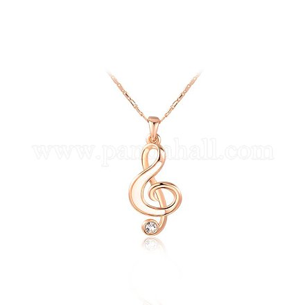 Collares pendientes de aleación chapados en oro rosa real con símbolo musical NJEW-AA00067-13RG-1