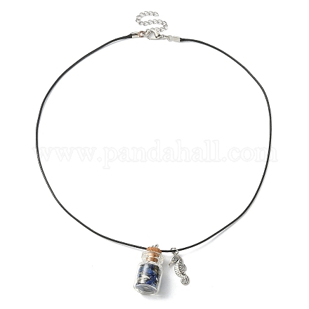 Halskette mit Anhänger aus Glasflasche und Seepferdchen-Legierung NJEW-FZ00014-1