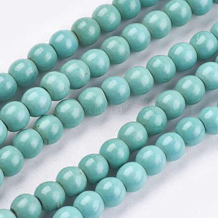 1 fil de perles synthétiques turquoise rondes teintes vert de mer clair X-TURQ-G106-6mm-02D-1