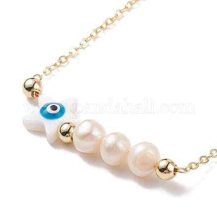 Perle naturelle et étoile de coquillage avec colliers pendentif perlé mauvais œil NJEW-JN03898-02-1