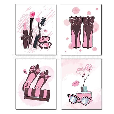 CREATCABIN 4pcs Pink Canvas Wall Art Print Poster Set High Heels Flower Sunglasses Makeup Fashion Decor Modern Artwork for Dressing room Bedroom Bathroom Home Girls Gift Decoration 8 x 10inch Unframed HJEW-WH0019-026-1