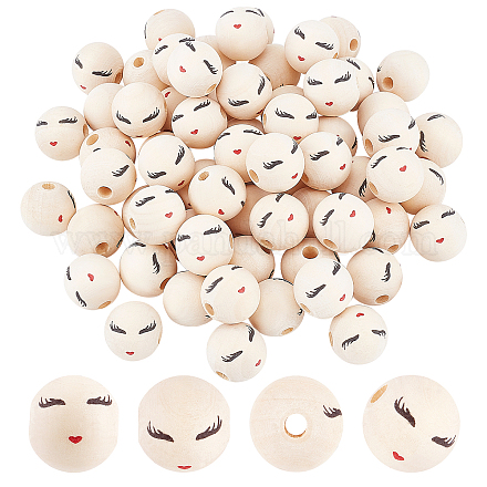 PH PandaHall 100pcs Wooden Beads Lady Face Beads 23mm Large Hole Wood Spacer Beads Winter Wooden Loose Beads for Christmas Garland Macrame Jewelry Necklace Bracelet Making WOOD-PH0009-50-1