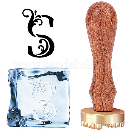 CRASPIRE Ice Stamp Initials Letter S Brass Ice Stamps Ice Cube Stamp Personalized with Removable Brass Head and Wood Handle Ice Branding Stamp for Cocktail Mojito Bar Drinks DIY-CP0006-100-1