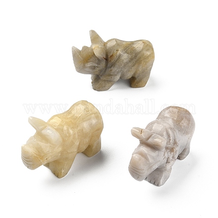 Figurine di rinoceronte curativo intagliate in agata naturale con fiori di ciliegio DJEW-M008-02B-1