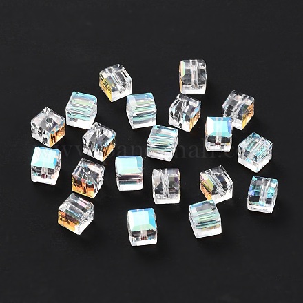 Perles de verre à facettes carrées transparentes GLAA-C013-02-1