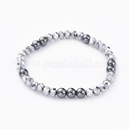 Bracelets extensibles en verre galvanisé à facettes rondelle BJEW-JB04650-01-1