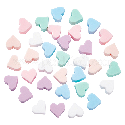 NBEADS 36 Pcs 6 Colors Heart Silicone Beads SIL-NB0001-07-1