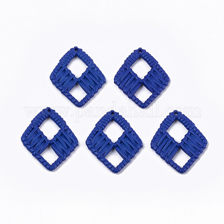 アクリルパーツ  模造ラタン編み風  菱形  ミディアムブルー  48.5x39x4~4.5mm  穴：1.8mm OACR-T010-08K-1