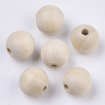 天然な未完成の木製ビーズ  クラフトメイキン用の丸い木製大穴ビーズ  アンティークホワイト  15.5x14.5mm  穴：4mm WOOD-Q038-16mm-A01-1