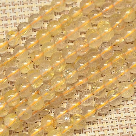 Natural Gold Rutilated Quartz Round Beads Strands G-O017-8mm-17B-1