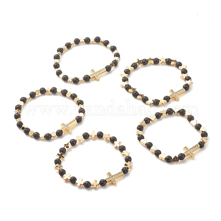 Bracelet extensible perles de zircone cubique croix BJEW-JB07198-1