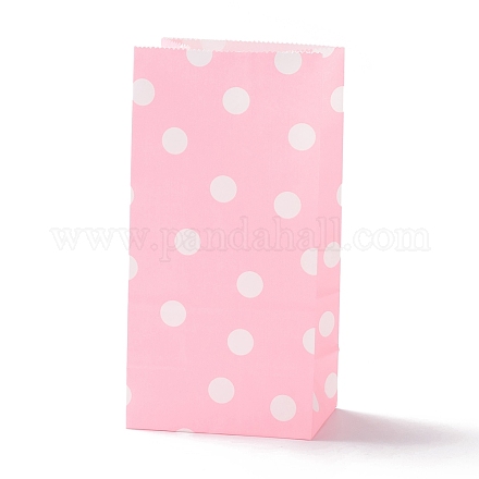 長方形のクラフト紙袋  ハンドルなし  ギフトバッグ  水玉模様  ピンク  9.1x5.8x17.9cm CARB-K002-03A-08-1