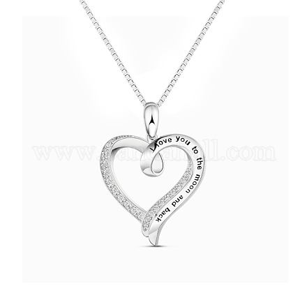 TINYSAND Rhodium Plated 925 Sterling Silver Elegant Hollowed Heart Necklace TS-N474-S-1