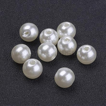 Perlas acrílicas sueltas de imitación gruesas redondas de color blanco cremoso X-PACR-8D-12-1