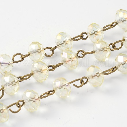Catene di perle rondelle sfaccettate in vetro placcato a mano per la realizzazione di bracciali collane AJEW-JB00147-06-1