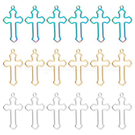 DICOSMETIC 24Pcs 3 Colors Christian Religious Pendants Hollow Cross Pendants Crucifix Necklace Charms Cross Dangle Charms Open Back Bezel Pendants for DIY Jewelry Making STAS-DC0010-67-1