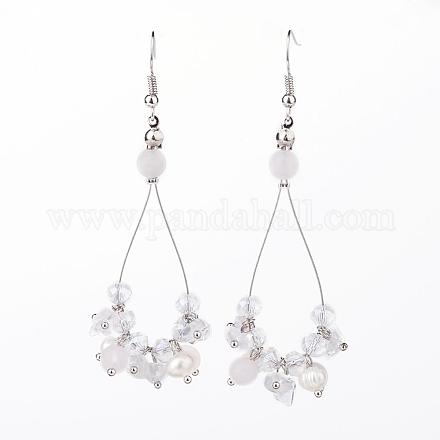 Frosted Natural Rose Quartz Beads Dangle Earrings EJEW-JE02452-02-1
