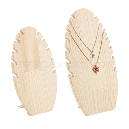 Soportes de exhibición de pulsera desmontables de hoja ovalada de madera de 2 tamaño BDIS-WH0003-22-1