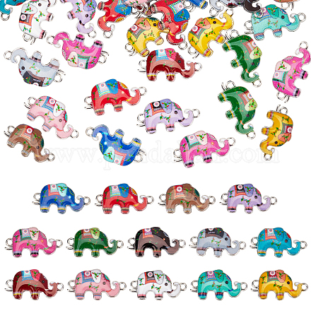 CHGCRAFT 56Pcs 14 Colors Enamel Metal Elephant Charms Connectors Links Elephant Pendant Link with Double Loops for DIY Bracelet Earring Necklace Keychain Jewelry Crafts Making FIND-CA0005-18-1
