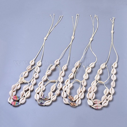 Collana di perline regolabili conchiglia e set di gioielli bracciali SJEW-JS01019-1