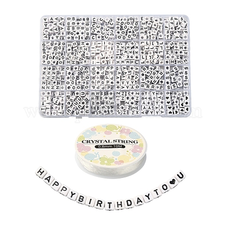 Perles de lettre à trous horizontaux acryliques opaques SACR-YW0001-44-1