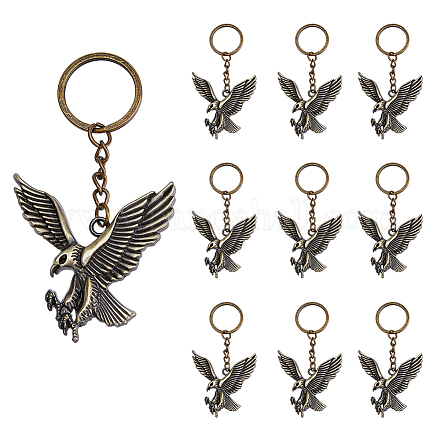 DICOSMETIC 10Pcs Antique Bronze Eagle Key Ring Flying Eagle Keychain Scout Leader Keychain Alloy Keyrings in Retro Style Bag Ornament Keychains Gift Scoutmaster Gift for Men KEYC-DC0001-09-1
