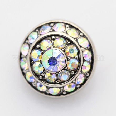 Flat Round Antique Silver Zinc Alloy Grade A Rhinestone Jewelry Snap Buttons SNAP-O020-17E-NR-1
