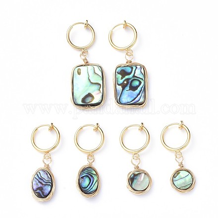 Natural Abalone Shell/Paua Shell Clip-on Hoop Earrings EJEW-JE04130-1