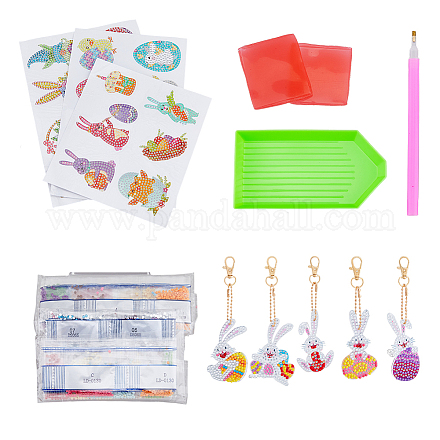 SUPERFINDINGS 1 Set DIY Rabbit with Easter Egg Diamond Painting Keychains Kits DIY-FH0005-10-1