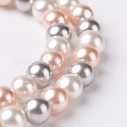 Redondo shell hebras de abalorios de perlas X-BSHE-E007-8mm-01-1