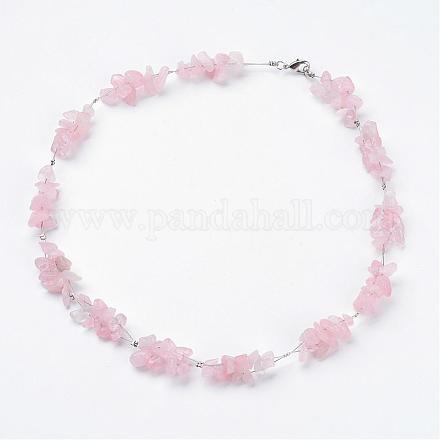 Halsketten mit natürlichen Rosenquarzsplittern NJEW-JN01795-01-1