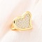 Brass Micro Pave Clear Cubic Zirconia Cuff Rings for Women, Heart, Rack Plating, Cadmium Free & Lead Free, Lasting Plated, Real 18K Gold Plated, US Size 7(17.3mm)