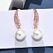Round Brass Micro Pave Clear Cubic Zirconia Dangle Earrings, with ABS Imitation Pearl, Cadmium Free & Lead Free, Rack Plating, Long-Lasting Plated, Rose Gold, 30x12mm