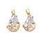 Glass Pendants, Teardrop Pendants, with Real 18K Gold Plated Brass Findings, Clear, 19~20x12x9mm, Hole: 5x3~4mm.