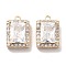 Brass Micro Pave Clear Cubic Zirconia Pendants, with Glass, Rectangle Charms, Real 18K Gold Plated, 13x9x5mm, Hole: 1.4mm