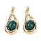 Synthetic Malachite Teardrop Pendants, Brass Drop Charms, Real 18K Gold Plated, 22.5x12.5x6.5mm, Hole: 4x2.5mm