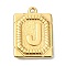 Ion Plating(IP) 304 Stainless Steel Pendants, Rectangle with Letter Charm, Real 18K Gold Plated, Letter J, 24.5x18x3mm, Hole: 1.8mm