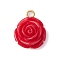 Opaque Resin Pendants, Red Rose Flower Charms with 304 Stainless Steel Loops, Golden, 22.5x18.5x11mm, Hole: 3mm