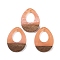 Resin & Wood Pendants, Hollow Teardrop Charms, Light Salmon, 37.5x28x3.5mm, Hole: 2mm